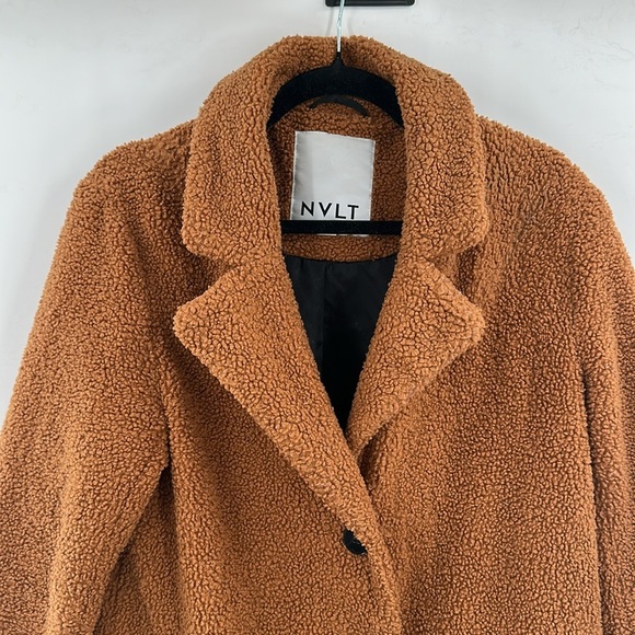 Anthropologie NVLT Long Flat Bouclé Teddy Overcoat Brown‎ Medium - Picture 3 of 7